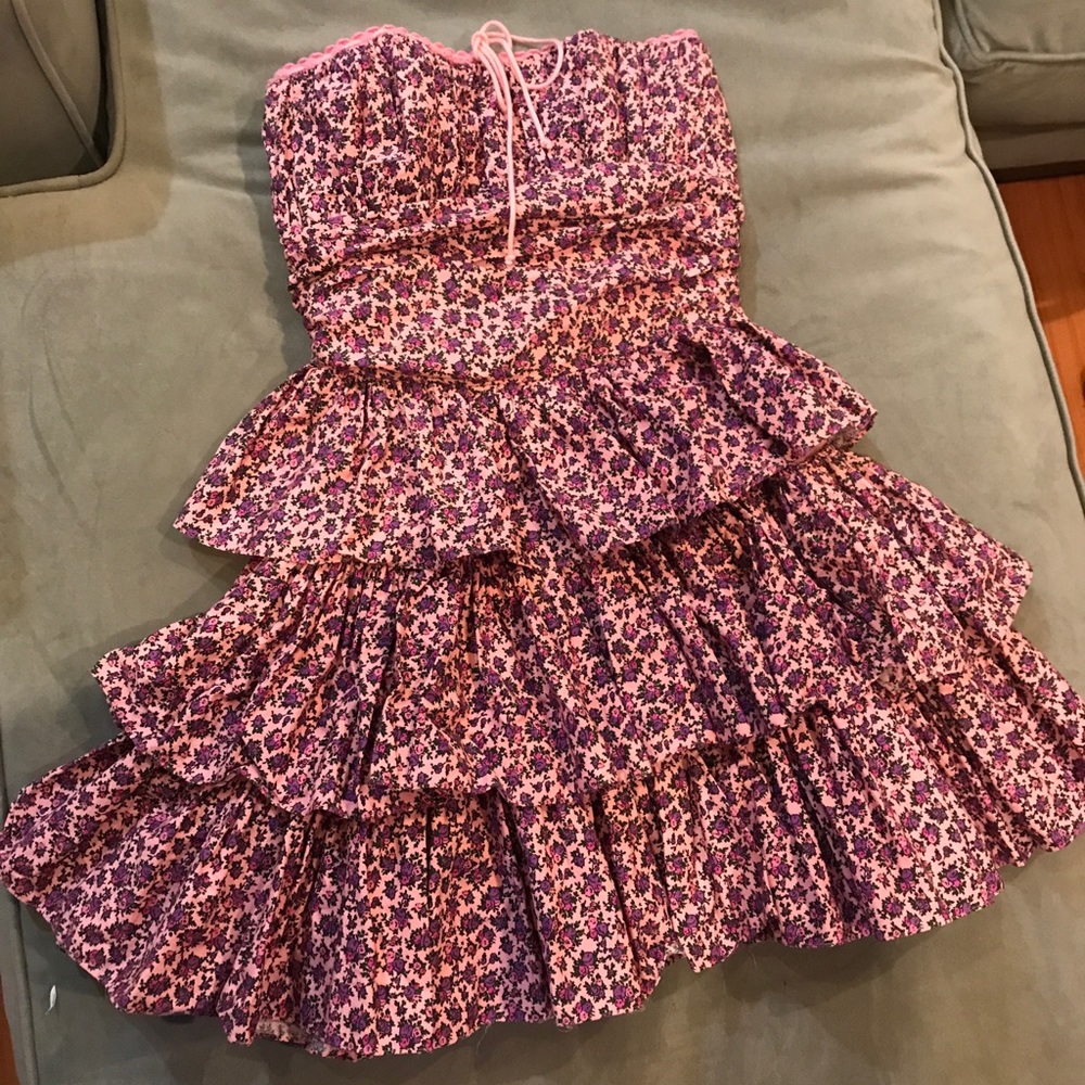 VTG BETSEY JOHNSON- Pin Up Tiered Corset Dress Strapless Cupcake Cocktail ‘00’s